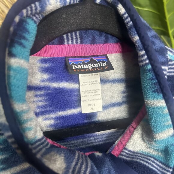 Patagonia Mens Half Zip Fleece Sweater Synchilla Blue Aztec Print Size XXL - Picture 3 of 7